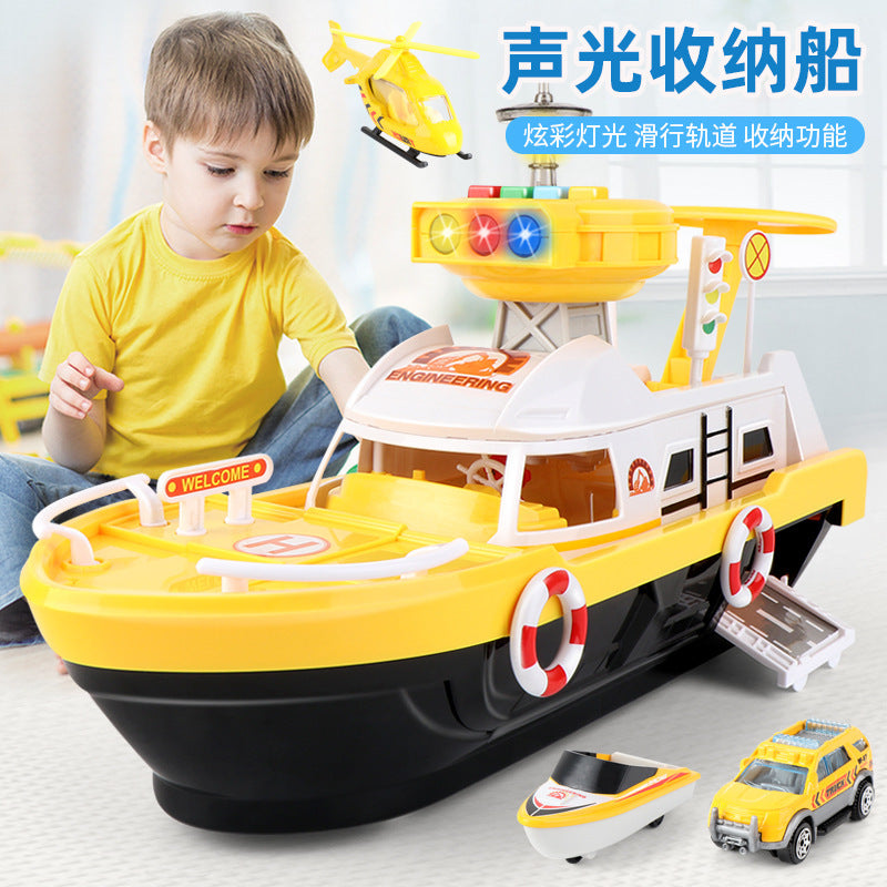 Kids large storage boat artificial boat with light and music for boys and girls fire engineering gliding model car airplane
