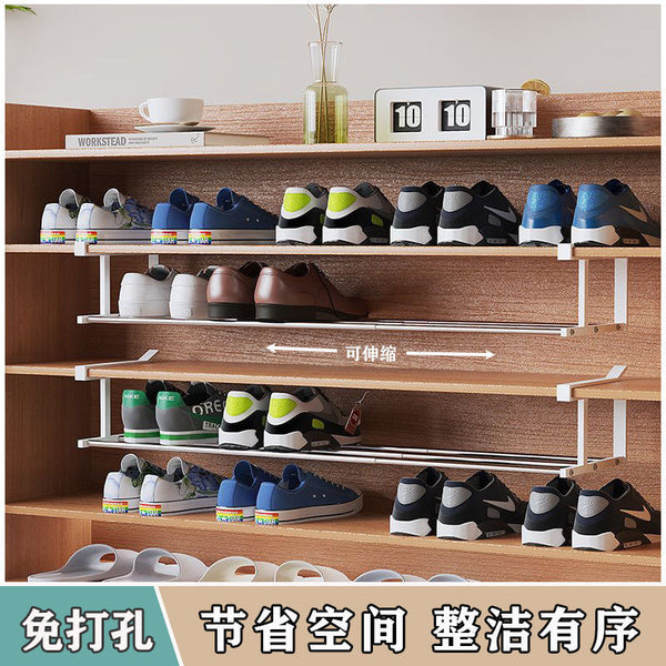 Shoe cabinet layered baffle retractable shoe rack shoe holder household lower hanging rack hanging basket finishing shoe bracket