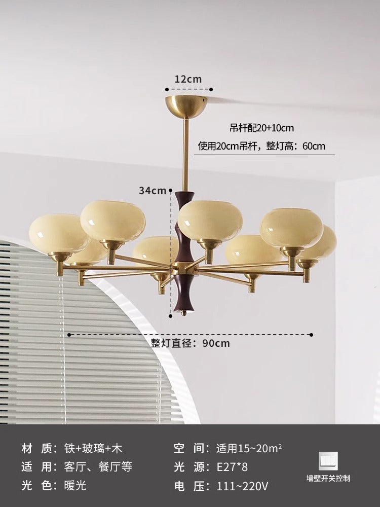 Wabi sandy wind medieval vintage persimmon living room chandelier bedroom study dining room solid wood cream wind Zhongshan lamps