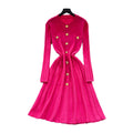 Classysense niche stylefrenchretro metal buckle waist slimming look round neck long sleevessweaterdress women's bottom long skirt