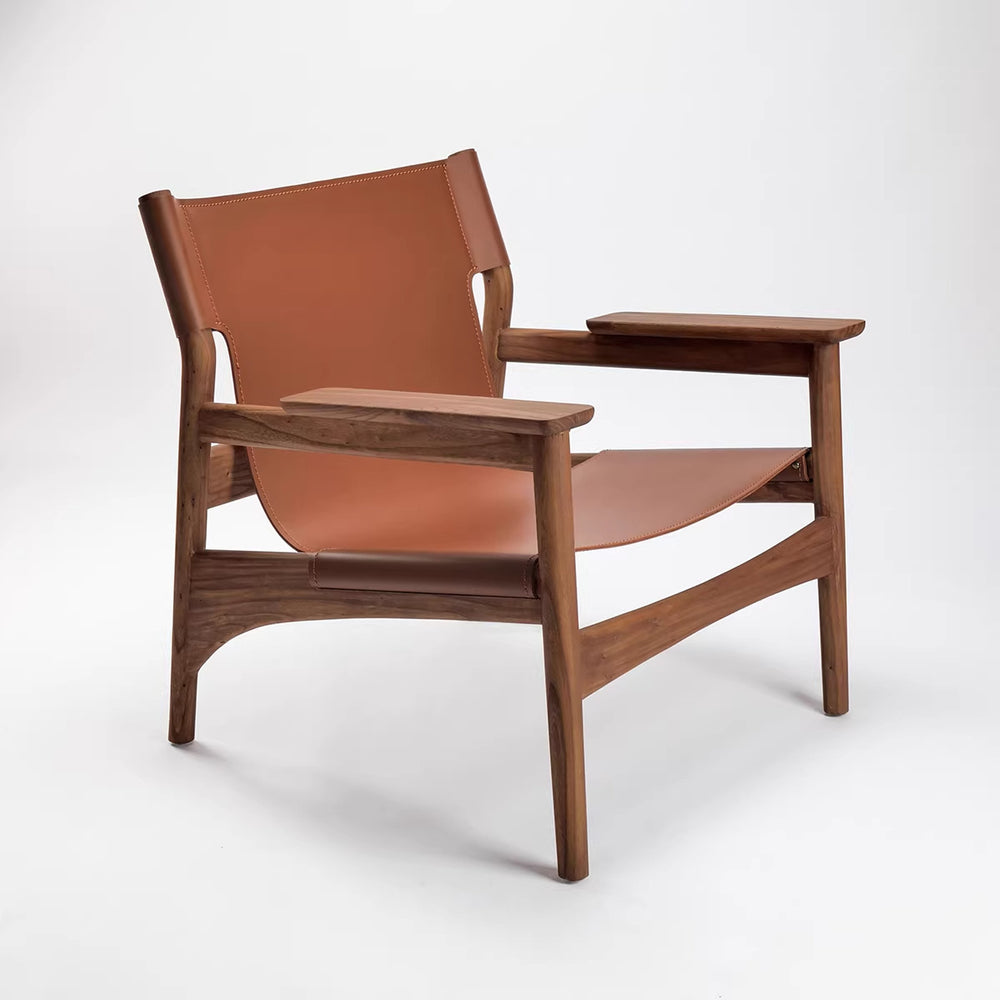 Vintage saddle chair - home living room balcony retro solid wood single leisure chair - designer style light luxury sofa chair