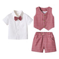 New boys' spring plaid vest three-piece set: gentleman's outfit for older boys, perfect for baby's first birthday celebration