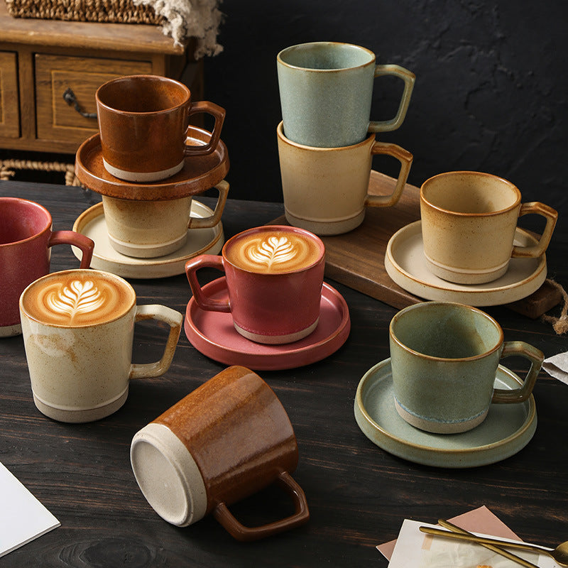 Retro japanese style mug kiln clay cup afternoon tea latte latte cup cake dessert plate for home mug