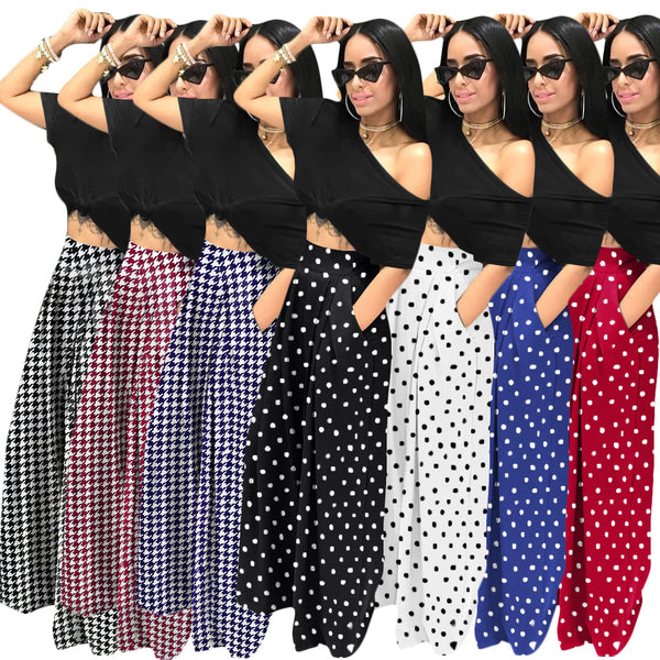 S390198 Hot Sale Fashion Personality Thousand Birds Grid Printed Flared Trousers Wide Feet Casual Pants, Autumn and Winter Wide Feet Pants