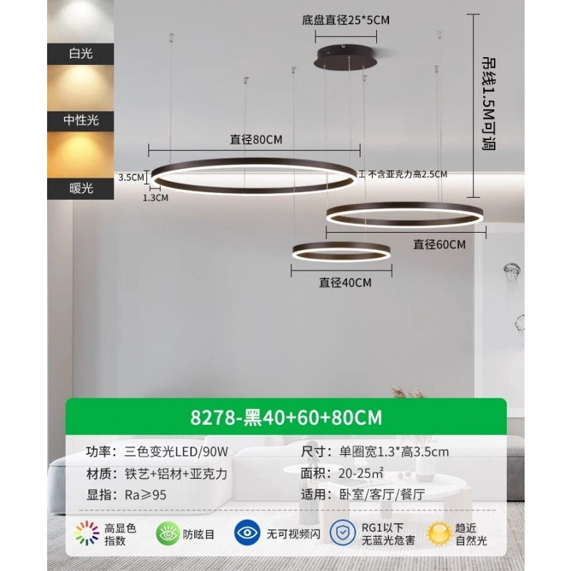 Circle of Light Living Room Chandelier French Postmodern Simple Light Luxury Dining Room Light Duplex Circle Hall Lighting 1