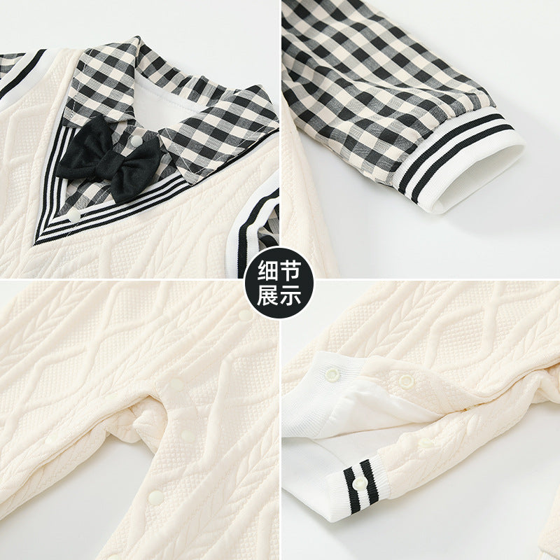Baby autumn clothes preppy style gentleman baby romper long sleeve infant spring outfit bodysuit korean style newborn