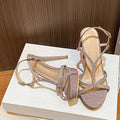 2026 summer european and american fashion glitter upper pointed toe stiletto high heel sandals women's single strap rhinestone party wedding shoes