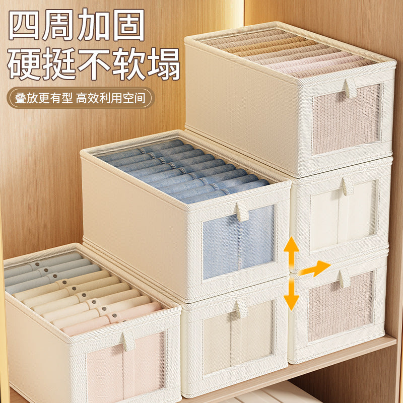 Oxford cloth window-opening visual clothing storage box with lid, household clothes fabric storage box, large finishing artifact box.