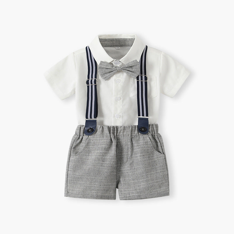 New arrival boys suitnew arrival summer overalls performance clothes baby two-piece set one-year-old preppy style dress