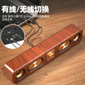 Retro wireless bluetooth speaker - big bass, low-profile wood finish, card-playing desktop audio system with radio function (e3404)