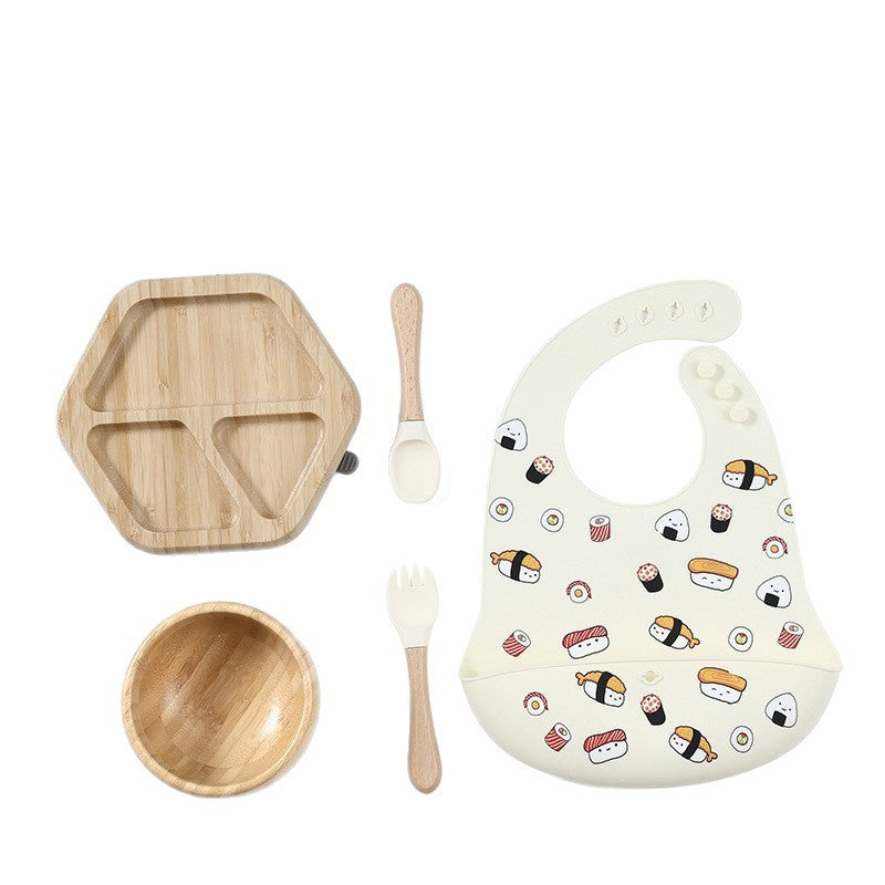 Cross-border hot-selling infants and young children eating complementary food silicone plate drinking water silicone feeding tableware seven-piece tableware set