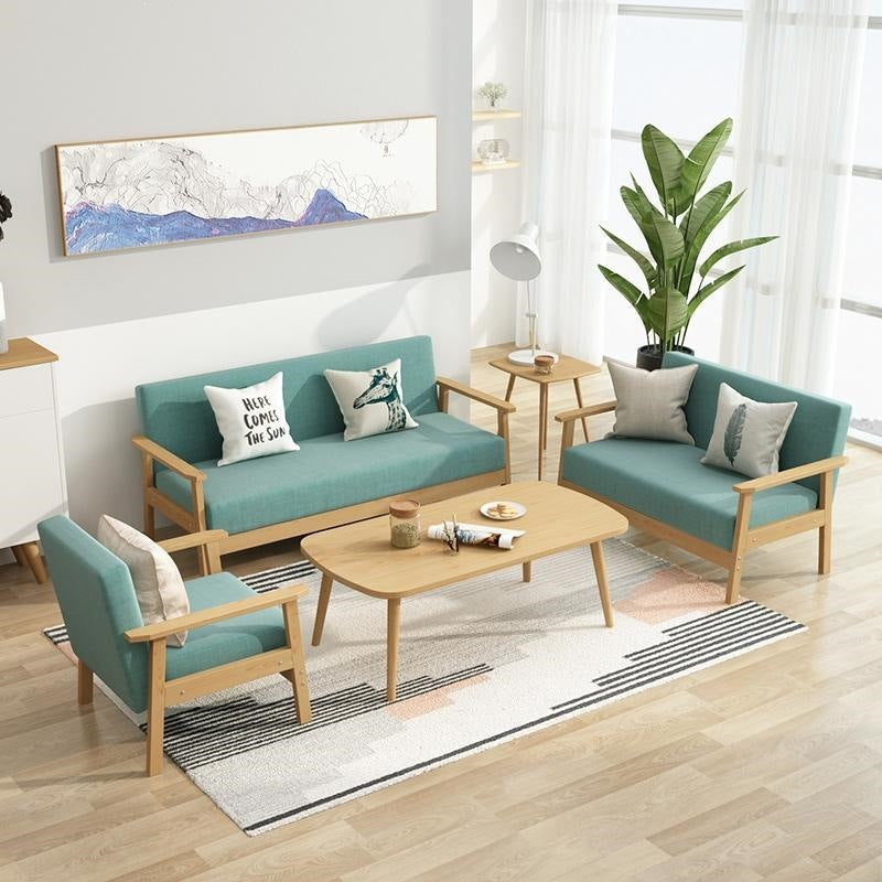 Solid wood sofa and coffee table set - modern minimalist fabric office sofa for small apartments and rental properties