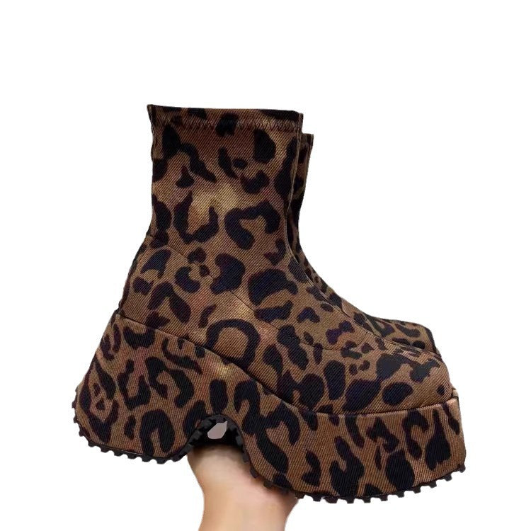 fall/winter new arrival: bestselling thick-soled, versatile, comfortable, chic, and stylish retro leopard print slim-fit boots for women (export quality)