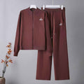cross-border autumn/winter new arrival: casual crewneck long sleeve zip-up knit top + drawstring pants two-piece set