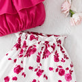 cross-border new arrival: girls' elegant solid color camisole off-the-shoulder waist-cinching top + shorts set