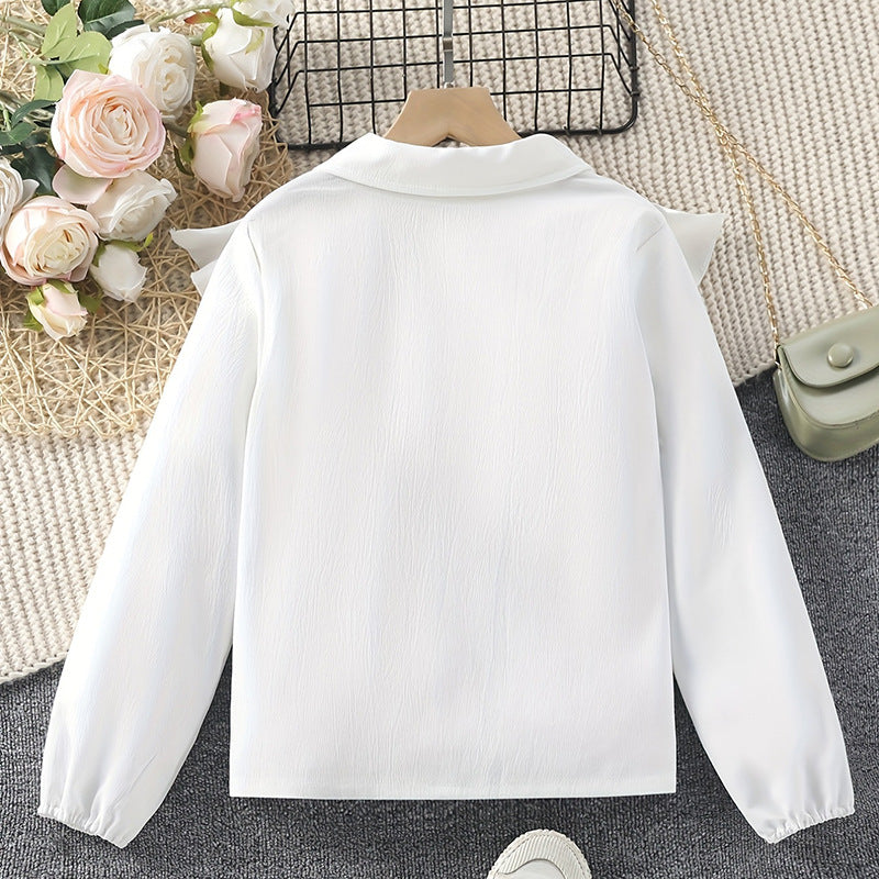 Girlshirtspringexportnew arrival dressbowsshirtwestern stylekids suit white shirt bottom