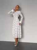 european and american women's clothing new print french chic slimming long sleeve dress