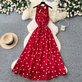 French halter sleeveless polka dot pure desire dress women's summer bowstie back backless waist slit large swing skirt