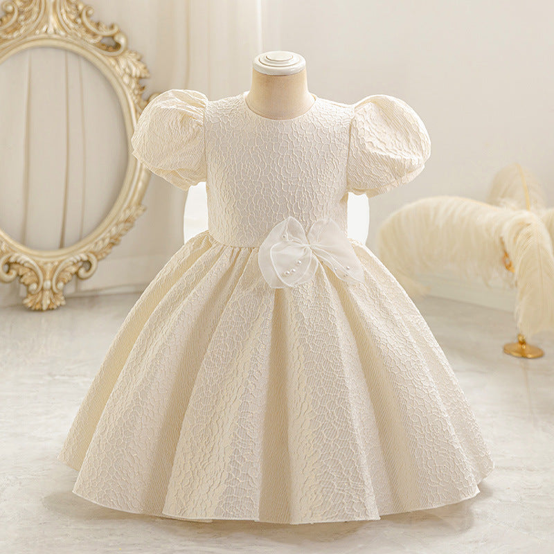 Ready-to-ship girls' dress - baby's first birthday tutu princess dress - white wedding dress - puff sleeve short style - wholesale