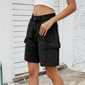 European and american cross-border summer new arrivals:   street style trendy washed denim cargo shorts for women