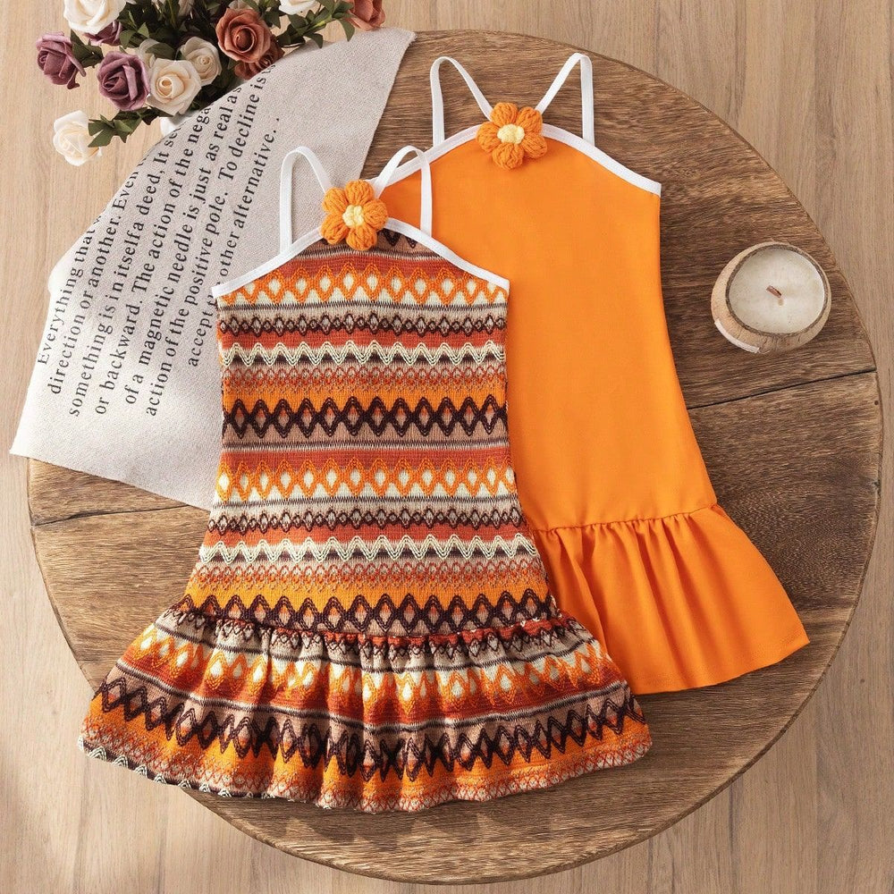 spring new arrivals: girls' european & american bohemian style sister set - halter dress two-piece
