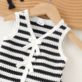 Girls' striped knit two-piece set: v-neck sleeveless tank top and loose-fit shorts - summer casual outfit