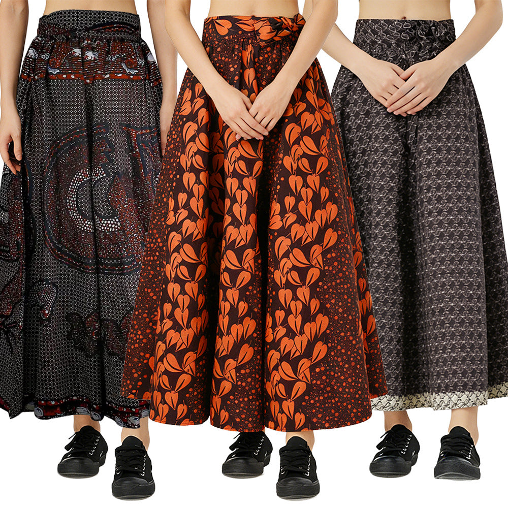 Fashion   skirt long african women's a-line tie back waist slimming look wax cloth large swing skirt