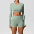 pure color double-sided brushed with chest pad tight-fitting yoga clothes long sleevessuit running sports fitness clothes two-piece set