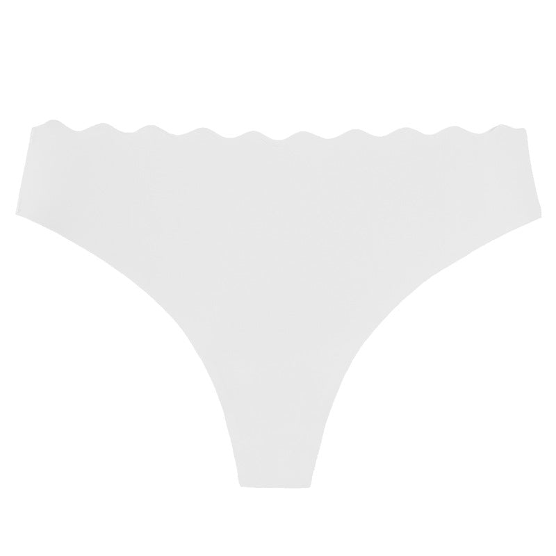 fashion one-piece seamless women's underwear pure colorcut out wavy waist low-waist nylon adhesive underwear for women