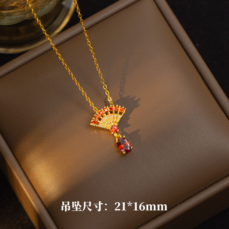 [titanium steel] necklace women's cross-border gemstone electroplated pendant earrings ring niche high-end simple clavicle chain jewelry