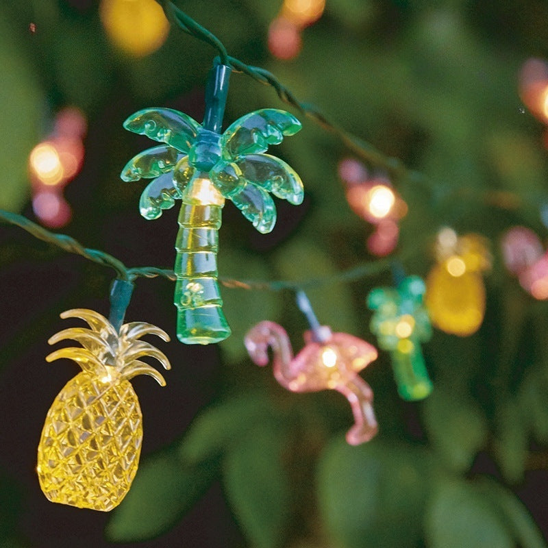 LED solar light string ins pineapple coconut tree flamingo small string light summer cartoon decorative lights flash string