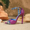 2026 summer new purple stiletto heel sandals women's single strap color block open toe fashionable elegant shoes