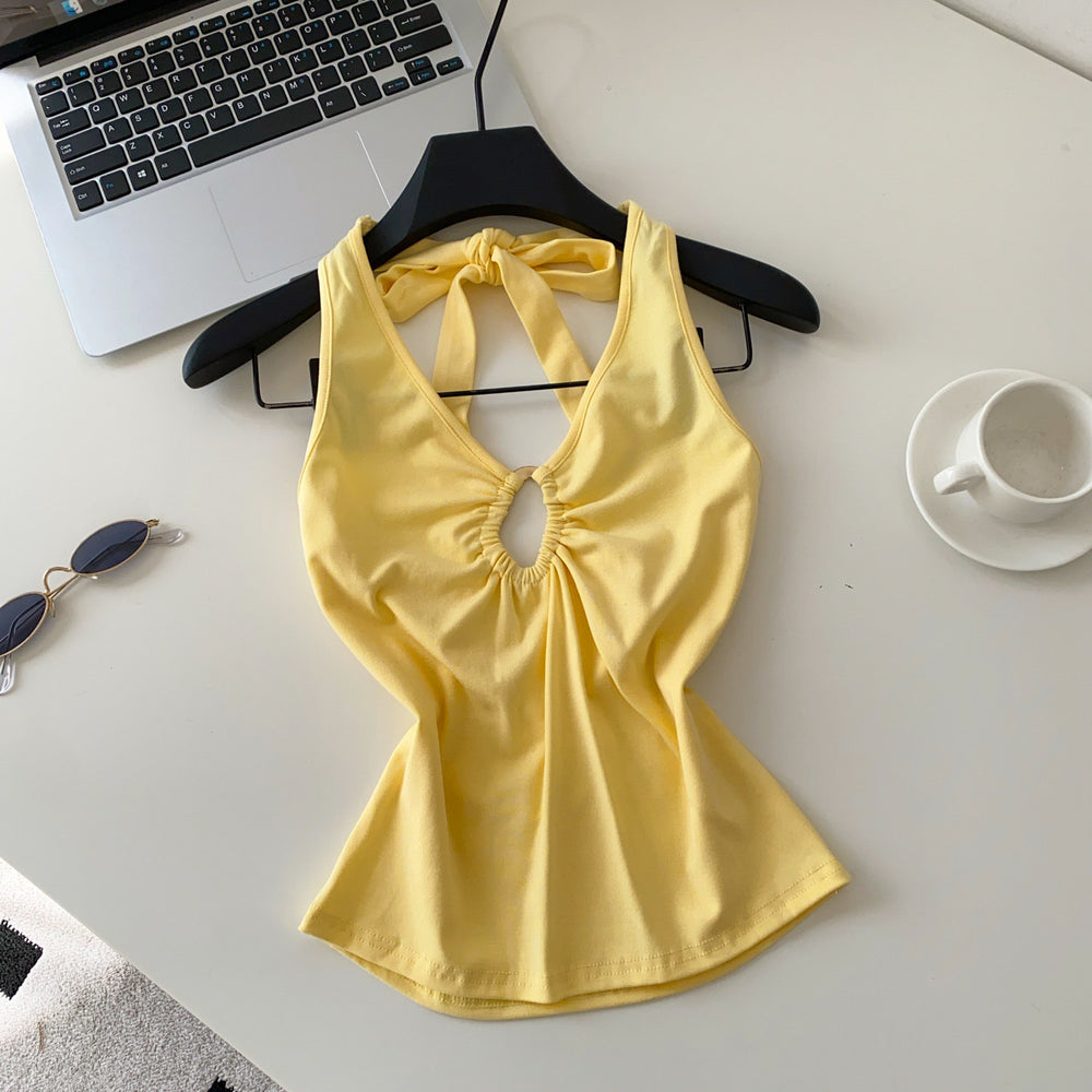 Sexyv neckhalterbackless camisole women's summerk-style silmslimming lookcut outoutwear hot girl style tops