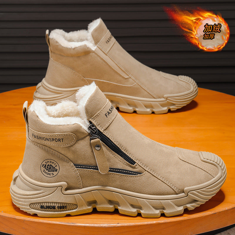 2025 winter trend: new high-top cotton shoes - bestselling men's non-slip work boots, versatile, warm, thick-soled, fleece-lined cotton boots