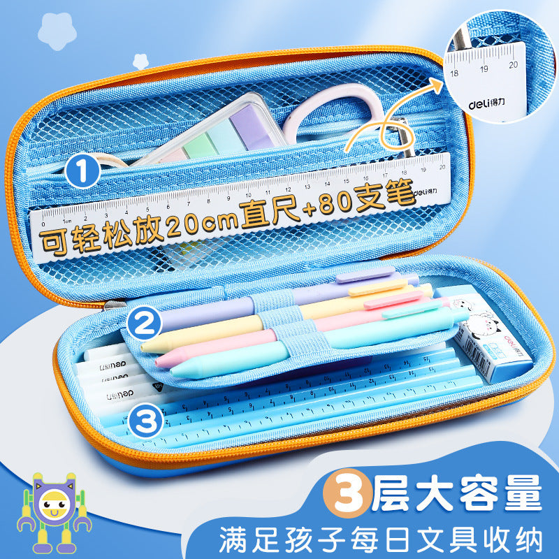 Deli EVA pencil case 3D cartoon robot large capacity pencil case girl stationery case boy girl pencil case