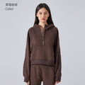 Fall and winterfleece-linedheattech yoga wear half-zip hooded sweatshirt outdoor fitness loose sports tops women's daw139