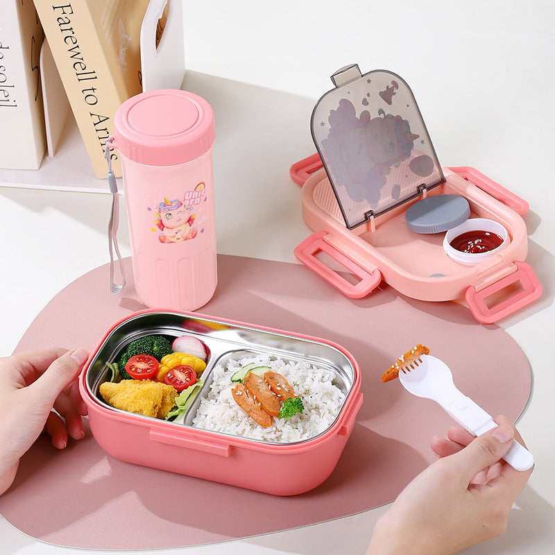 Cartoon 304 stainless steel lunch box - microwaveable, divided, leak-proof, portable student lunch container