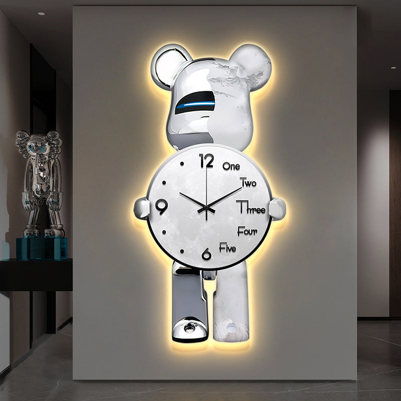 Violent Bear Clock Wall Clock Living Room Internet celebrity Modern Simplicity 2025 New Atmosphere Advanced Sense Creative Clock Wall Light