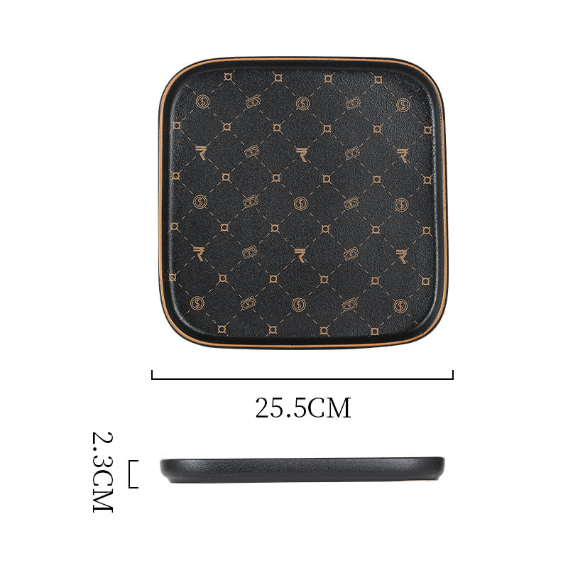 Creative black matte steak plate western dinner plate home nordic high-end dinner plate flat plate with rim restaurant hotel