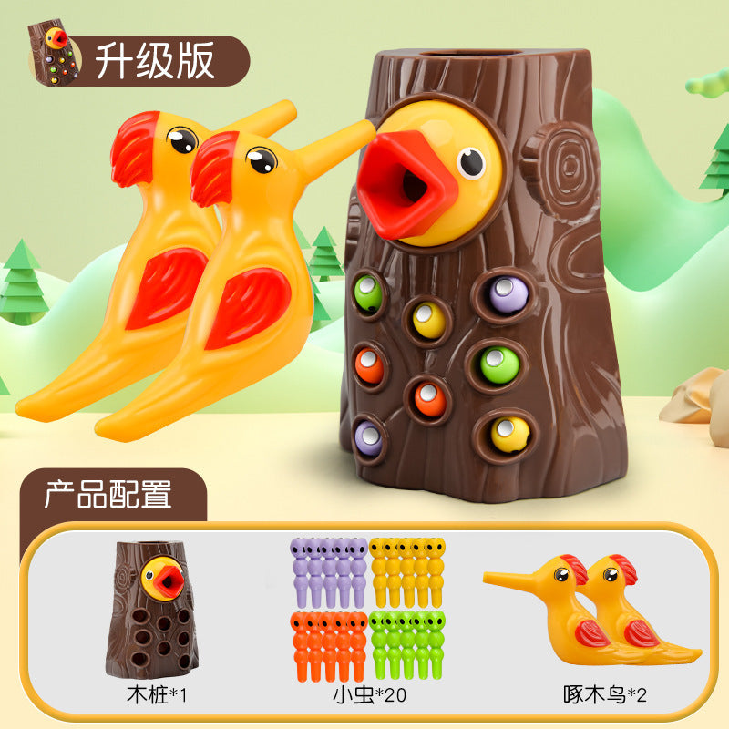 popular woodpecker toy fishing and insect catching mini game bird catching insect magnetic early education training educational toy