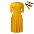 D433 independent station export women's clothing  autumn and winter new arrival african elegantpure color pleated button exportdress