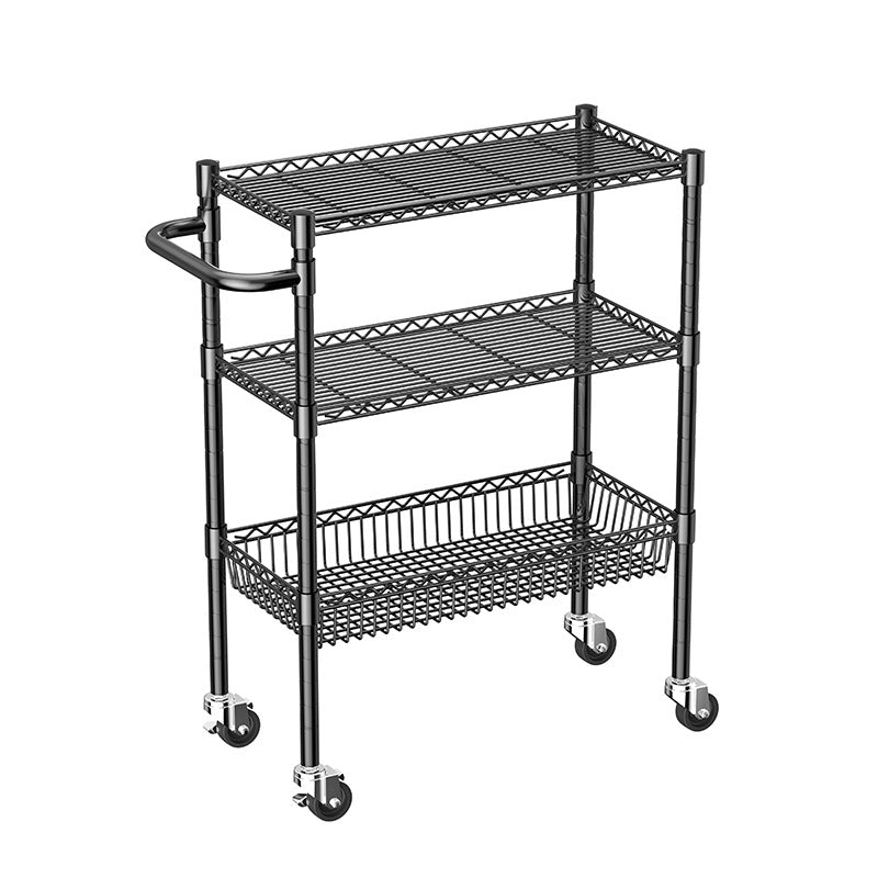 Kitchen with wheels vegetable snack trolley three layers with armrest rack electroplated iron wire removable storage rack