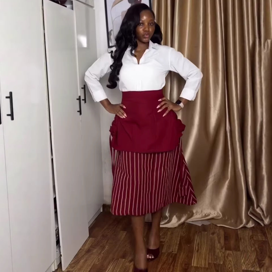 European and american cross-border women's fashion:  summer new arrival - high-waisted, slimming, drawstring design, a-line midi skirt