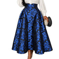 Embossed jacquard blue large a-line skirt high waistslimming look banquet party classyeasiest for match skirt