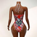women's patchwork one-piece cutout bikini - edgy, fashionable, sexy halter bodysuit