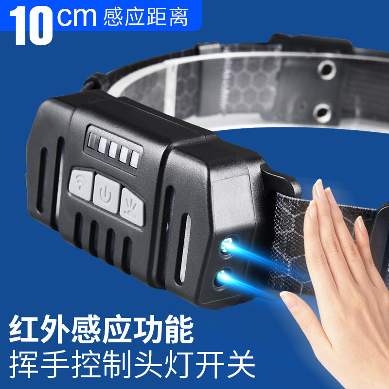 Cross-border new silicone induction headlight Type-C charging outdoor fishing riding multi-function zoom LED headlight