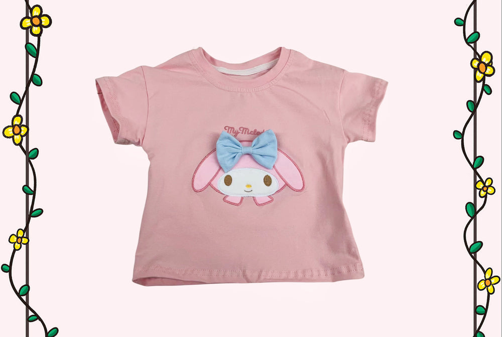 Hot-selling cross-border new arrivals: girls' short-sleeve t-shirts for summer, featuring my melody, cinnamoroll, and kuromi cartoon designs on cotton tops