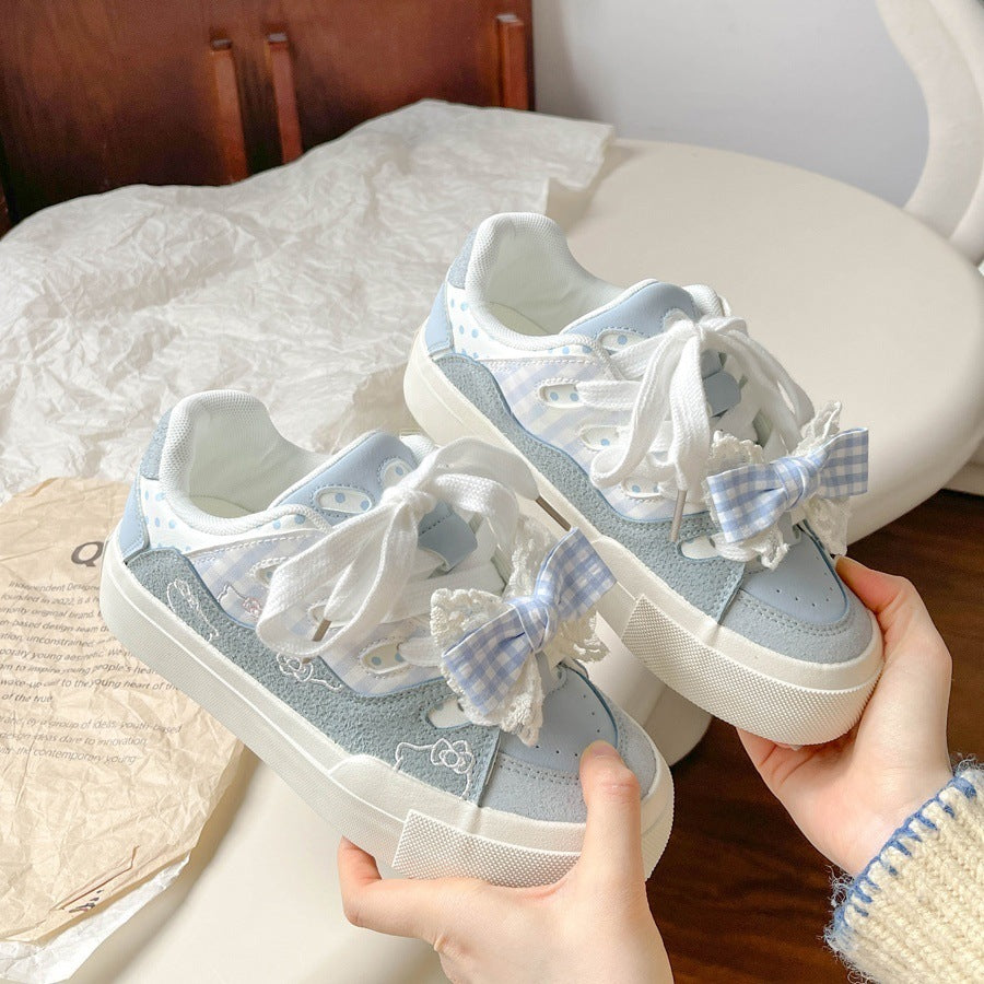 Dopamine hot-selling sneakers women's 2026new arrivalbowsthick solewhite shoeseasiest for matchniche style shoes bread shoes