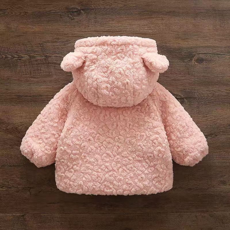 New girls' winter fleece-lined thickened fuzzy sweater, toddler cartoon rabbit cotton jacket, hooded baby girl padded coat - direct from the manufacturer