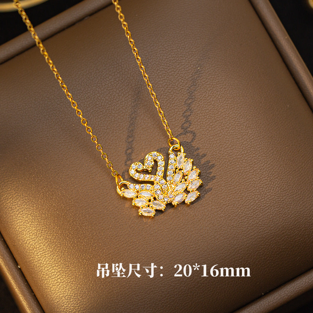 [titanium steel] fashion popular crystal swan necklace women's fashion simple pendant new light luxury sweater chain necklace